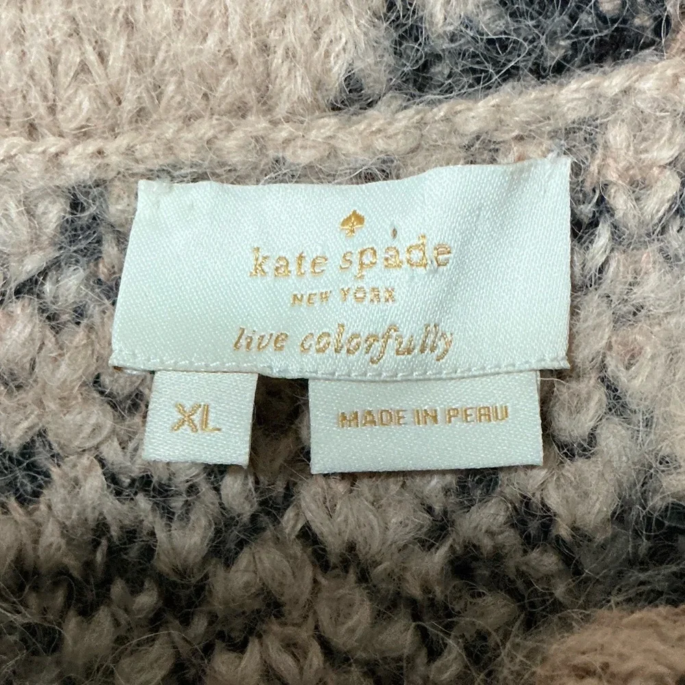 Kate Spade Leopard Print Chunky Sweater Alpaca Wool Oversized Mock Neck | XL